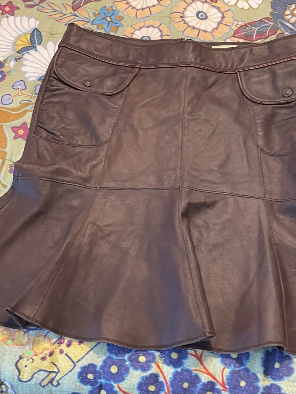 June Brown Leather Flared Skirt